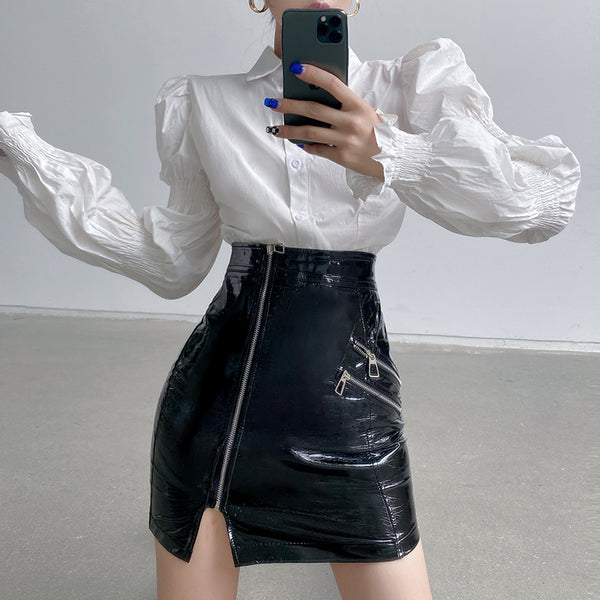 Dark leather zipper skirt DB7553