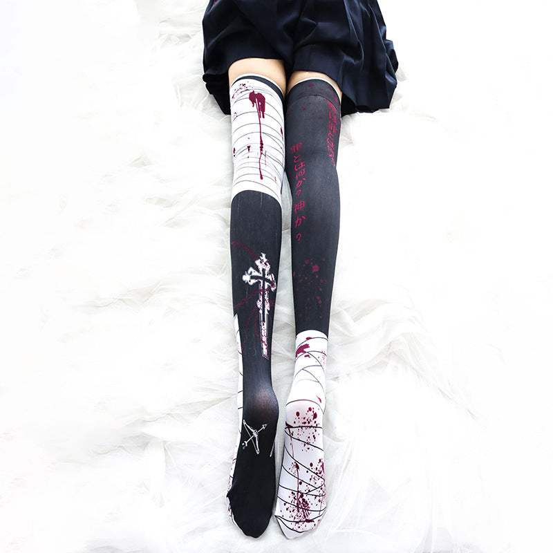 Halloween blood print silk stockings DB7362