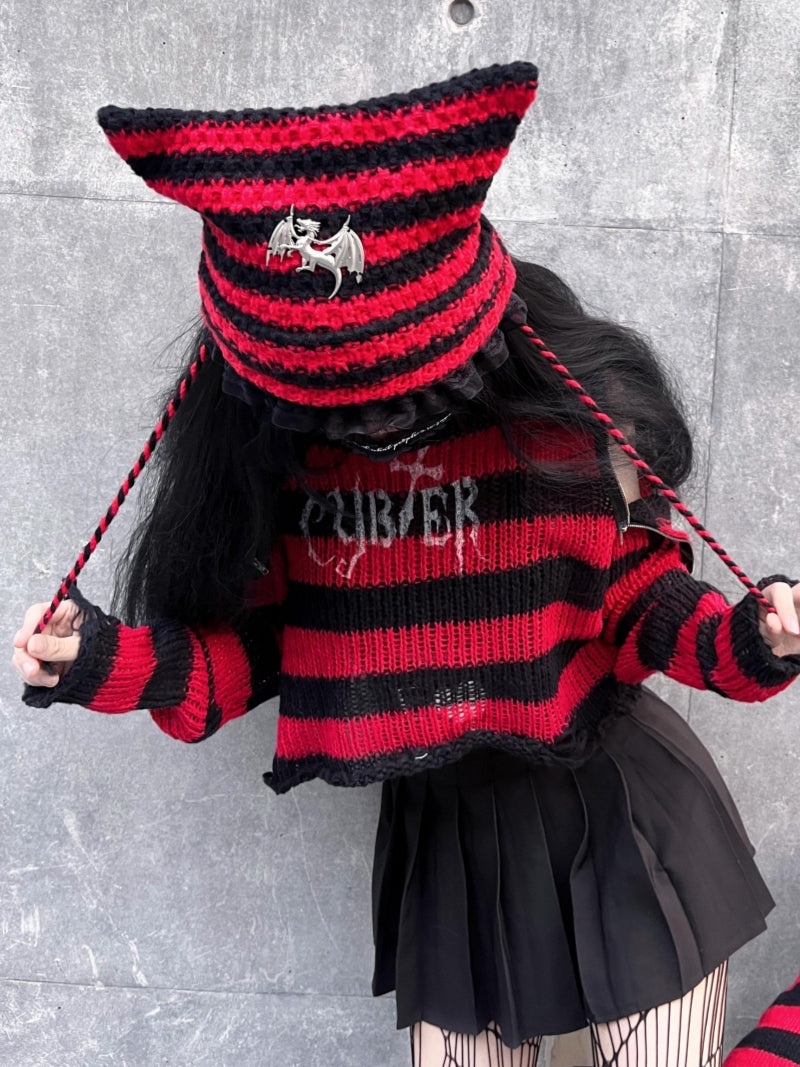 punk striped knitted hat  DB7824
