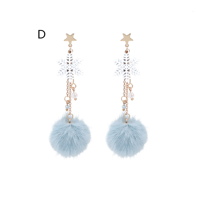 Haze blue snowflake hair ball earrings DB6278