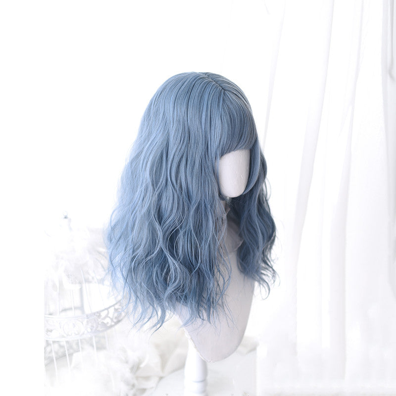 Lolita smog blue long curly hair wig DB4789