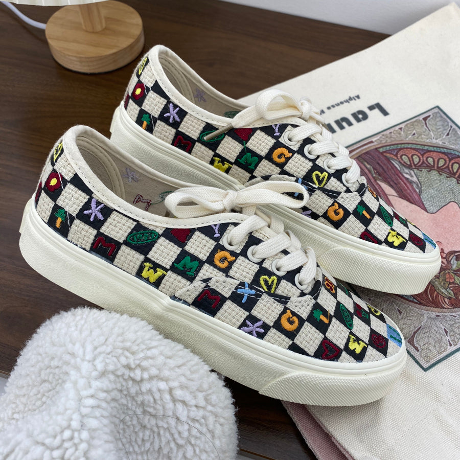 checkerboard embroidered canvas shoes DB7676