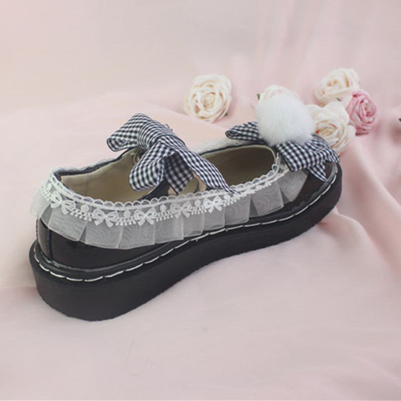 Lolita fur ball bow leather shoes DB5929