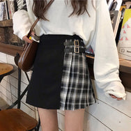 Punk gray + black plaid high waist skirt DB5183