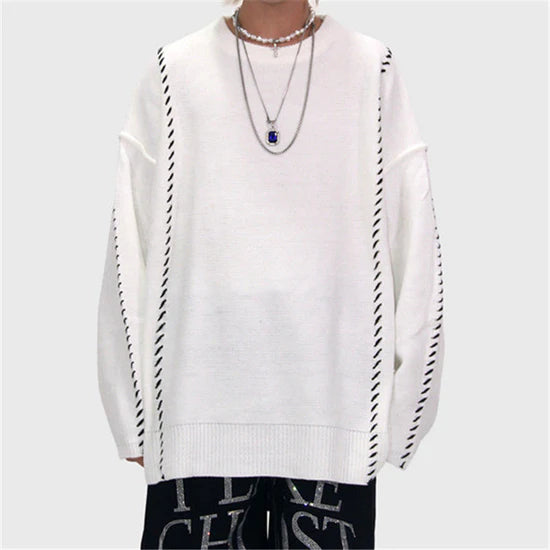 White String Stitch Pullover Sweater  DB7869