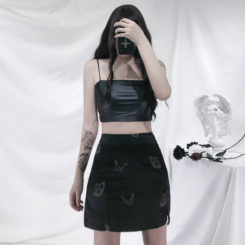 Dark PU Camisole + Skirt Set DB5693