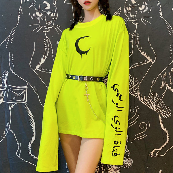 Moon embroidered green long T-shirt DB5322