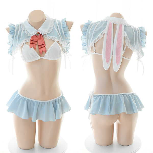 Sexy cos blue and white rabbit ears student suit DB5127