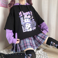 Black + Purple Long Sleeve Printed Top DB6230