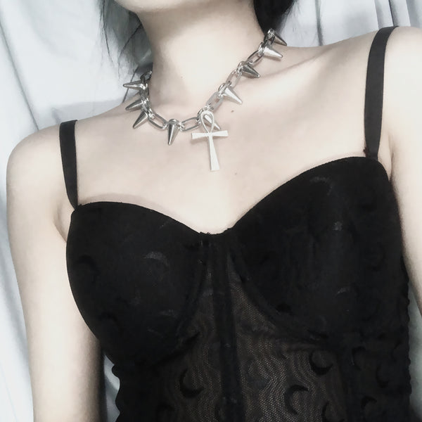 Punk Gothic Studded Cross Necklace DB7291