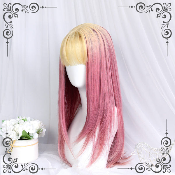 Harajuku yellow gradient pink long wig DB6367