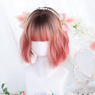 Lolita apricot pink gradient short curly wig DB6153