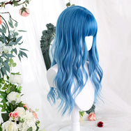 Blue long curly wig DB5450