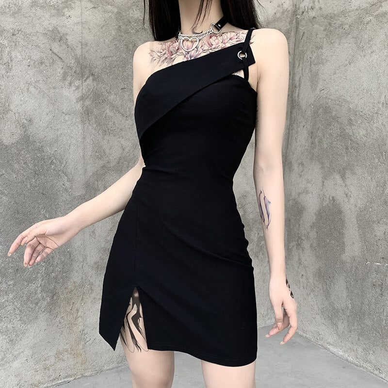 Black one-shoulder strap dress DB5892
