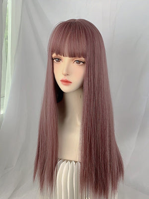 wig pink brown long straight hair DB7757