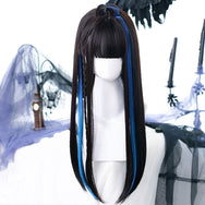 Lolita black highlighting blue long straight wig DB5815