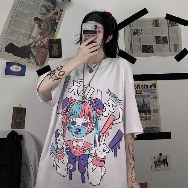 Dark anime printed short-sleeved T-shirt DB5660