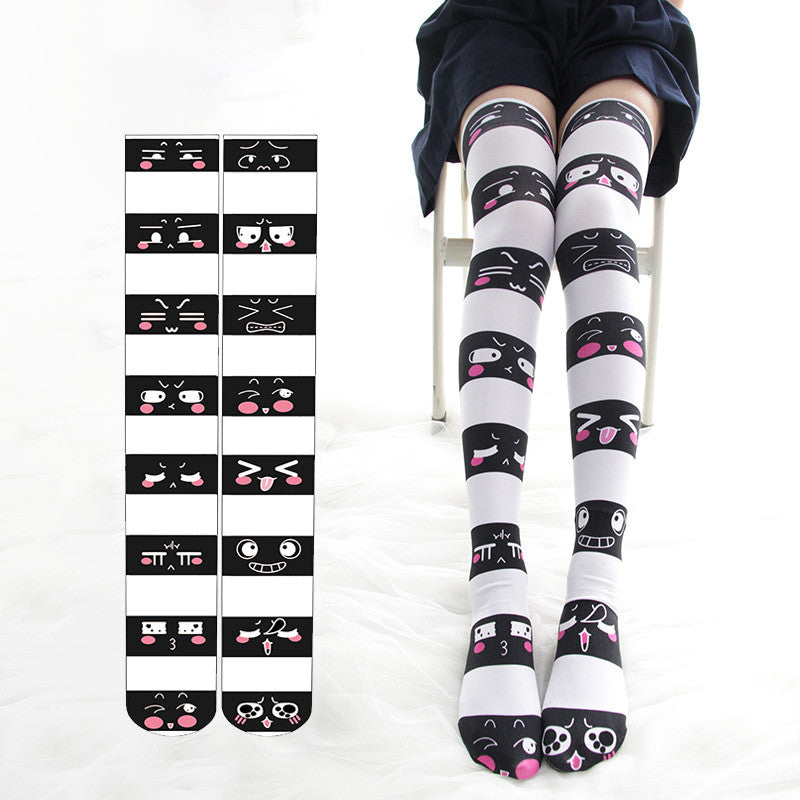 Striped expression printed lacquered socks DB4503