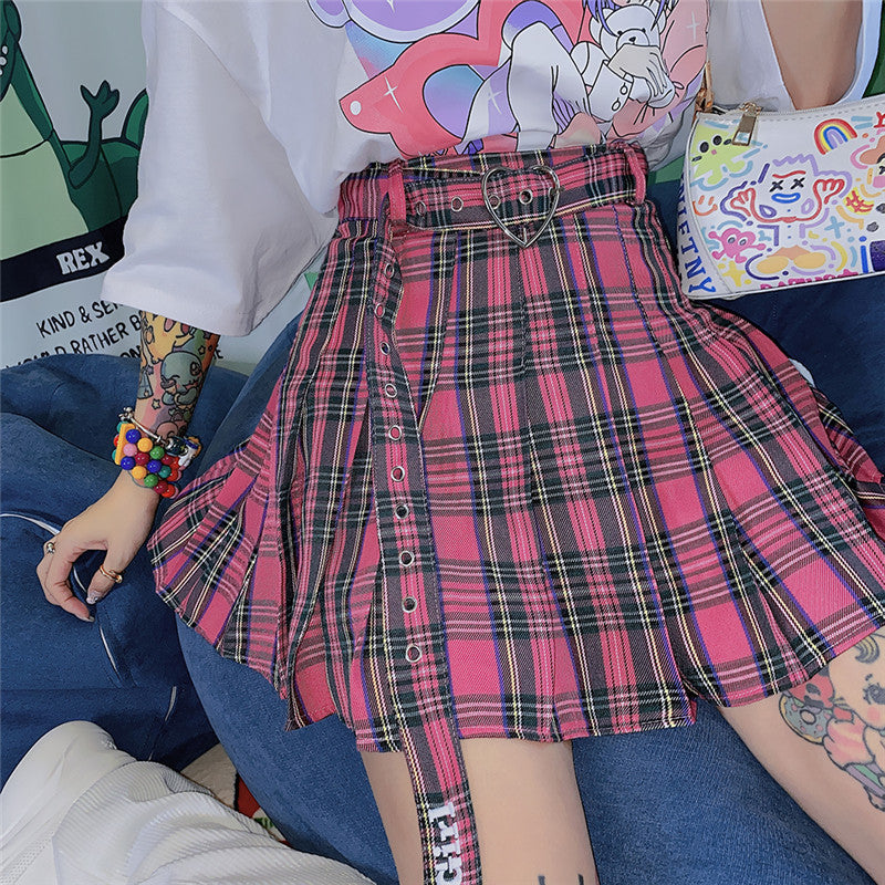 Pink plaid pleated skirt DB5980