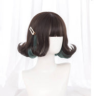 Brown highlight dyed dark green short wig DB5460