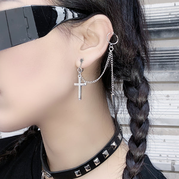 Cross chain ear clip earrings DB5319