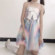 Rainbow star suspender skirt + white lace shirt DB5961
