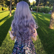 Purple gray air bangs long roll wig DB4126