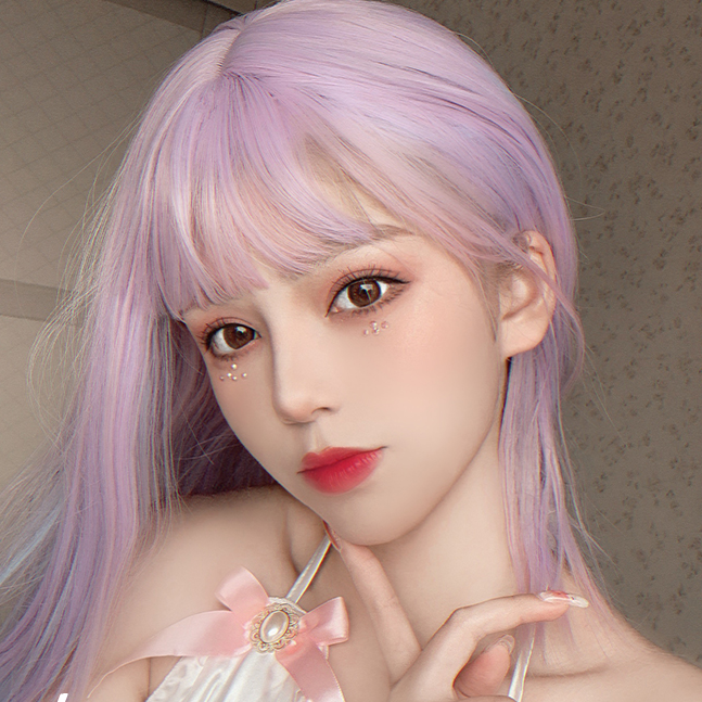 Lolita pink purple short straight hair wig DB4962