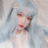Lolita Sky Blue Long Curly Hair Wig DB4983