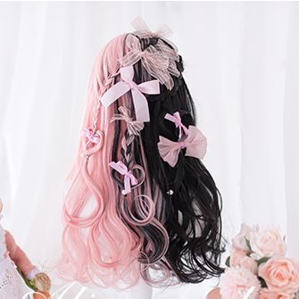 Lolita Black + Pink Colorblock Long Curly Wig DB5383