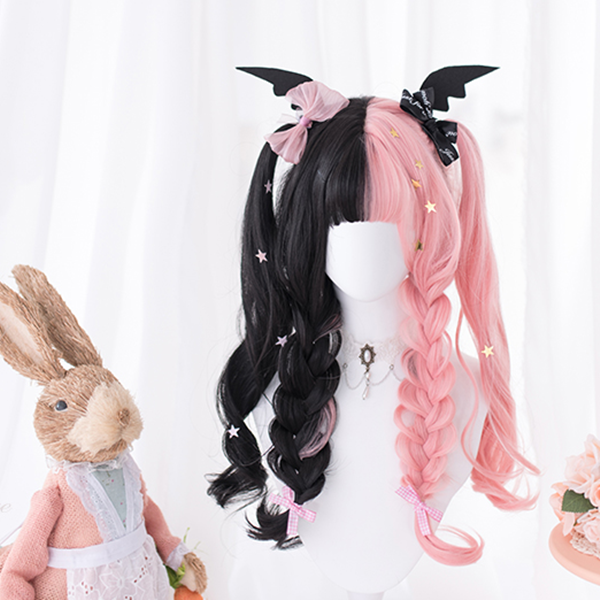 Lolita Black + Pink Colorblock Long Curly Wig DB5383