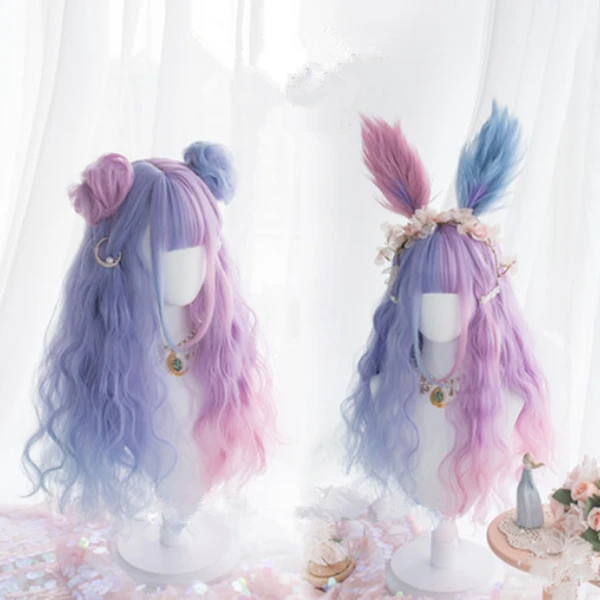 Lolita blue + pink purple stitching wig DB5467
