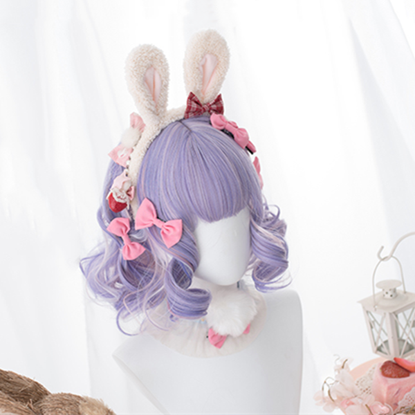 Lolita mixed purple short curly wig DB5490
