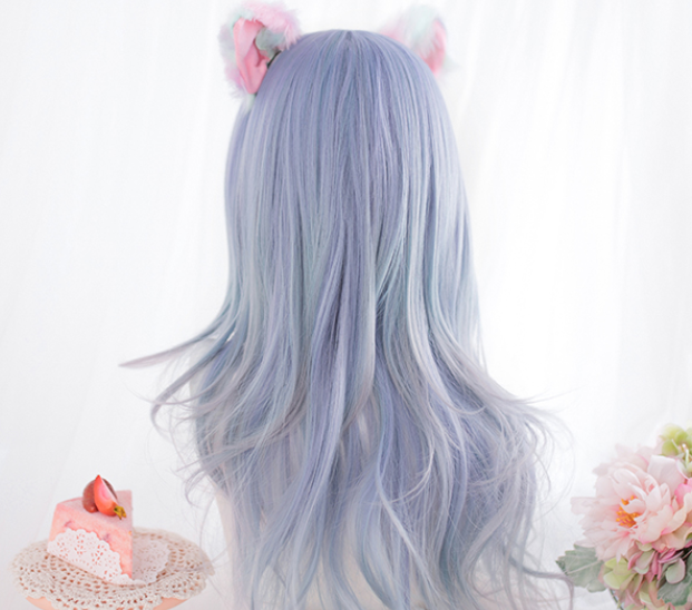 Harajuku blue gray gradient long curly hair    DB5558