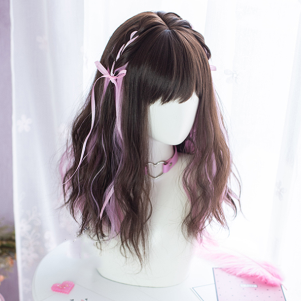 Lolita dark brown + pink mixed color wig DB5871