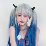 Silver white gradient blue long wig DB6152