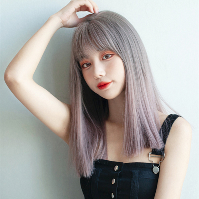 Harajuku gray gradient pink short wig DB6204