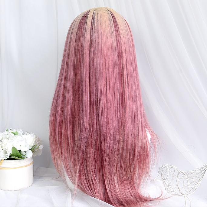 Harajuku yellow gradient pink long wig DB6367