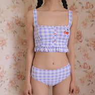 Blue and white plaid three-piece swimsuit DB5942