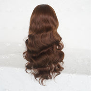 Linen yellow air bangs long curly hair wig DB4140