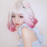 Lolita silver white gradient powder short wig DB5745