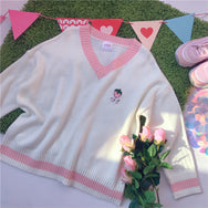Peach and strawberry embroidery knit sweater DB5994
