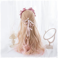 Lolita apricot gradient light pink long curly hair wig DB4822