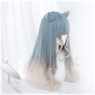 Harajuku gray blue gradient long curly hair wig DB4832