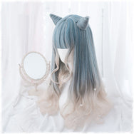 Harajuku gray blue gradient long curly hair wig DB4832