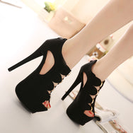 Hollow black high heels DB3058