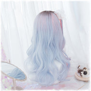 Lolita blue powder gradient long curly hair wig DB4819