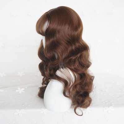 Linen yellow air bangs long curly hair wig DB4140