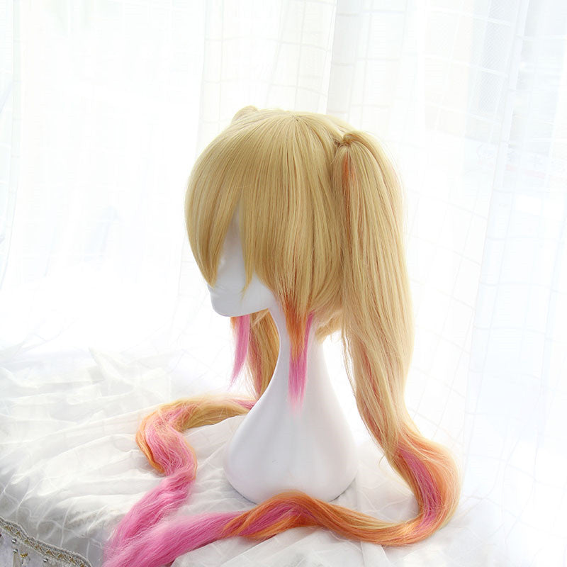 cosplay nursery yellow gradient pink double ponytail wig DB5339