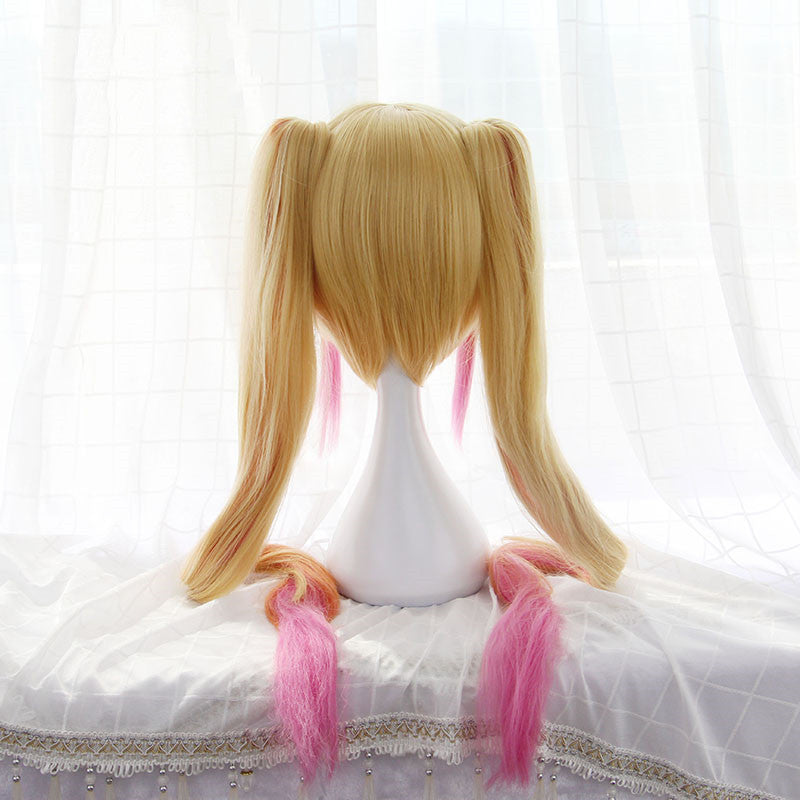 cosplay nursery yellow gradient pink double ponytail wig DB5339